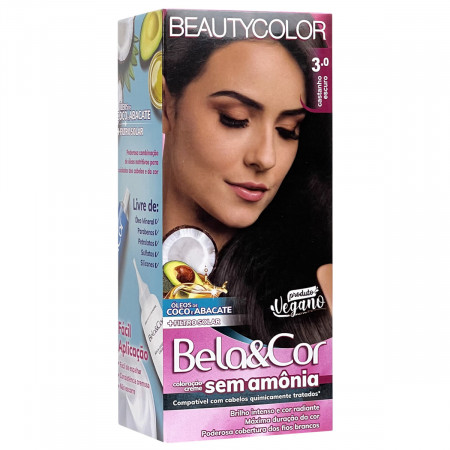 BeautyColor Coloração Bela&Cor Sem Amônia Kit 3.0 Castanho Escuro