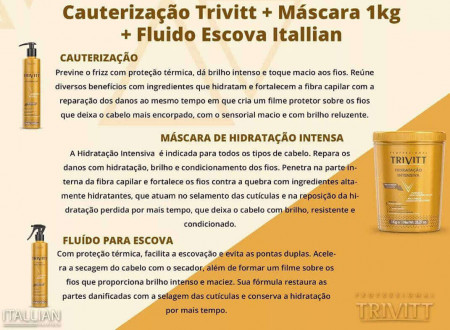 Itallian Kit Trivitt Cauterização + Máscara 1kg + Fluidos Escova